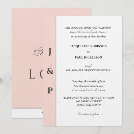 Convites Monograma Branco Blush Minimalista