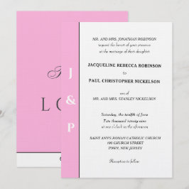 Convites Monograma Branco Rosa Pastel Minimalista