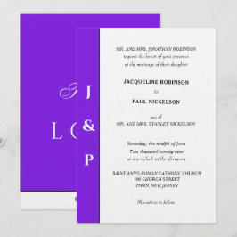 Convites Monograma Branco Violeta Minimalista