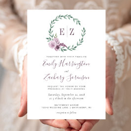 Convites Monograma Casamento Floral Púrpura Púrpura