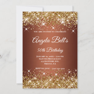Convites Monograma Chique com Brilho Dourado Cobre Ombre