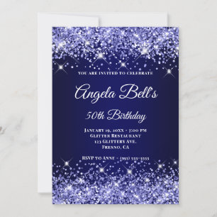 Convites Monograma Chique Glittery Azul Naval Ombre