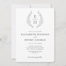 Convites Monograma Clássico Casamento Branco Branco Formal 