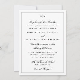 Convites Monograma Clássico Casamento Branco Elegante