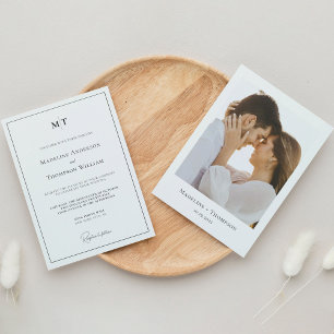 Convites Monograma Clássico com Borda e Casamento Fotográfi