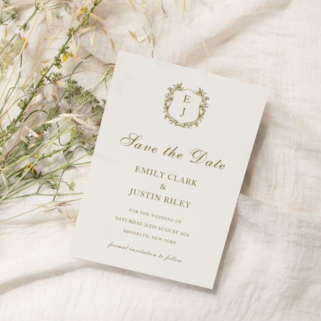 Convites Monograma clássico de Ouro Salvar a Data Casamento (Criador carregado)