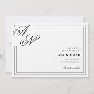 Convites Monograma Clássico Minimalista de Casamento Save t