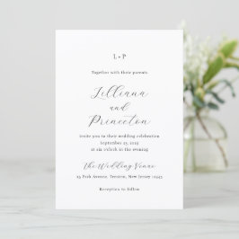 Convites Monograma Clássico Preto e Branco Casamento Elegan