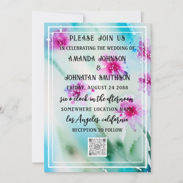Convites Monograma Código QR de Foto Personalizado Jardim A (Frente)