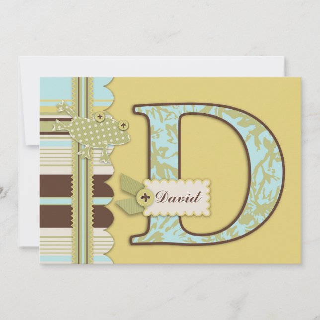 Convites Monograma com Chá de fraldas Sapo e Impressão Stri (Frente)