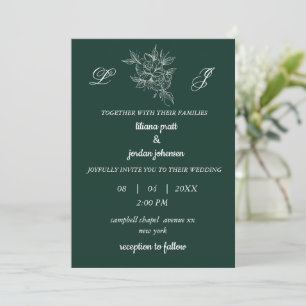 Convites monograma coroa elegante esmeralda verde WEDDING