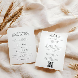 Convites Monograma da crista botânica QR Detalhes do Código