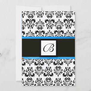 Convites MONOGRAMA DAMASCO, preto e branco, azul