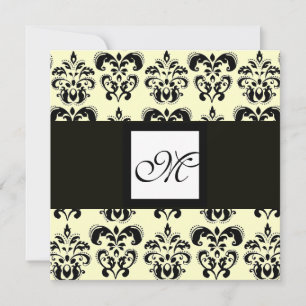 Convites MONOGRAMA DAMASCO, preto e branco, creme