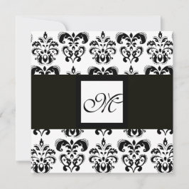 Convites MONOGRAMA DAMASCO, preto e branco, metálico pratea