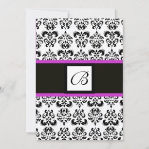 Convites MONOGRAMA DAMASCO, preto e branco, rosa roxo