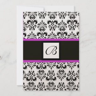 Convites MONOGRAMA DAMASCO, preto e branco, rosa violeta do