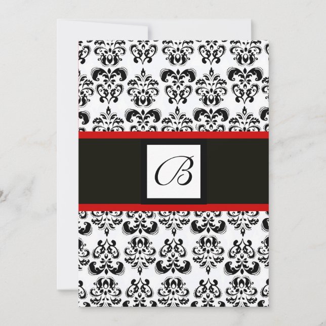 Convites MONOGRAMA DAMASCO,preto e branco,vermelho (Frente)