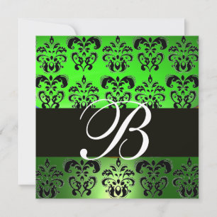 Convites MONOGRAMA DAMASCO PRETO VERDE , branco