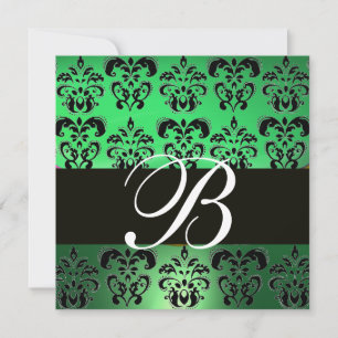 Convites MONOGRAMA DAMASCO PRETO VERDE , branco