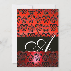 Convites MONOGRAMA DAMASCO VERMELHO PRETO , branco brilhant
