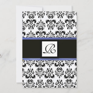 Convites MONOGRAMA DAMASK, branco preto, azul