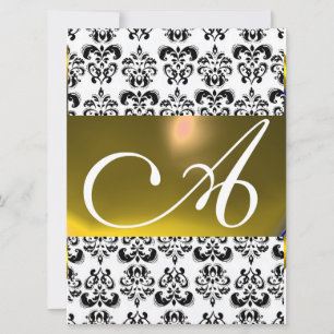 Convites MONOGRAMA DAMASK GEM amarelo branco