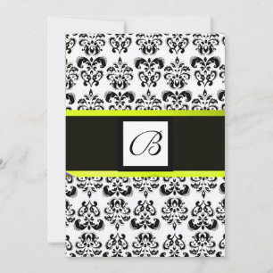 Convites MONOGRAMA DAMASK, preto e branco, amarelo
