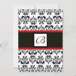 Convites MONOGRAMA DAMASK, preto e branco, vermelho