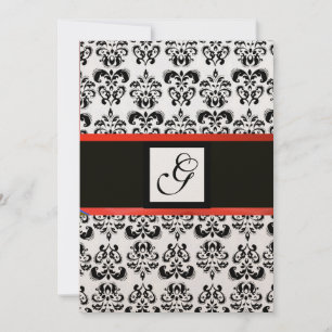 Convites MONOGRAMA DAMASK, preto, metal vermelho