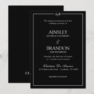 Convites Monograma de Ampersand Minimalista Clássica Preto
