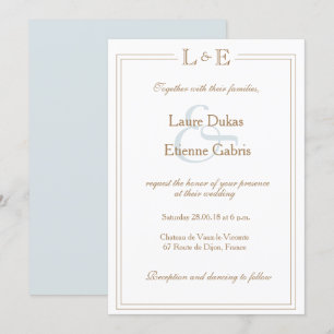 Convites Monograma de ampersor azul claro e casamento moder