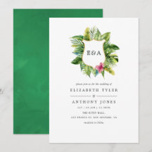 Monograma de Aquarela Casamento de Verão Tropical