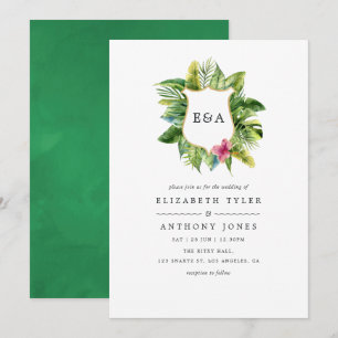 Convites Monograma de Aquarela Casamento de Verão Tropical