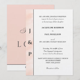 Convites Monograma de Aquarela em Rosa Minimalista