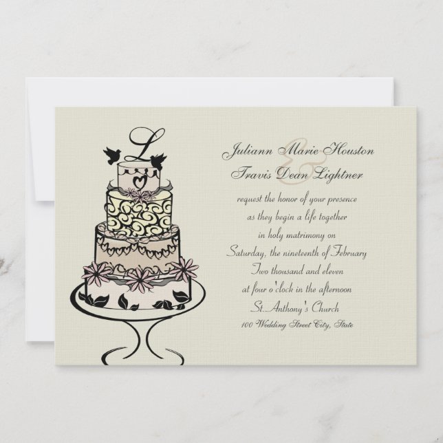 Convites Monograma de Bolo de Casamento / Casamento (Frente)