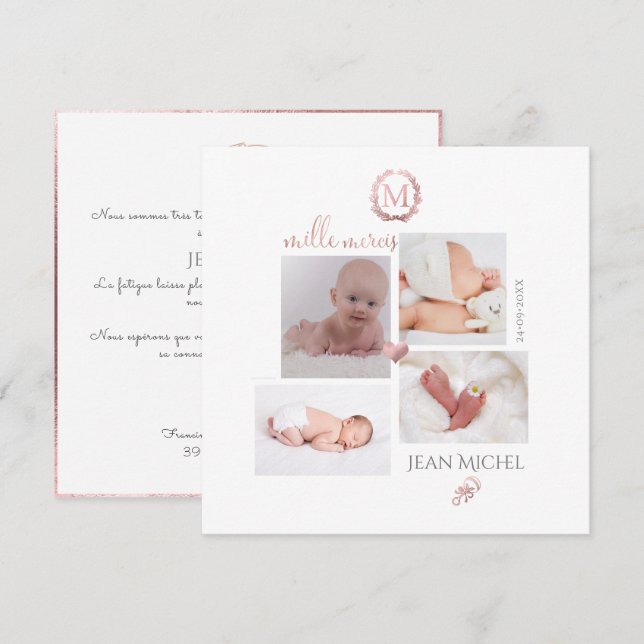 Convites Monograma de bricolage em Dourado  Agradecimento (Frente/Verso)