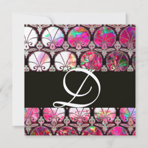 CONVITES MONOGRAMA DE CARNAÇÕES DE PINK MÃE DE PÉROL DAMASK