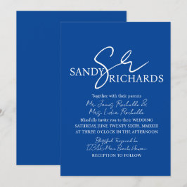Convites Monograma de Casais Azul Branco Casamento Script  
