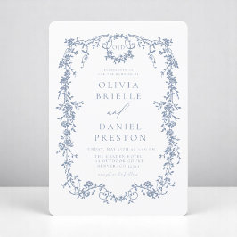 Convites Monograma de Casamento Azul Dusty, francês vitoria