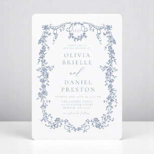 Convites Monograma de Casamento Azul Dusty, francês vitoria