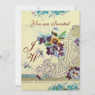 Convites Monograma de Casamento Branco Cor-de-Rosa Azul Flo