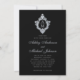 Convites Monograma de Casamento Brasão Antigo Preto Caligra