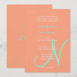 Convites Monograma de Casamento Cantaloupe Azul