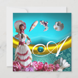 CONVITES MONOGRAMA DE CASAMENTO DA PRAIA DE AQUAMARINA AZUL