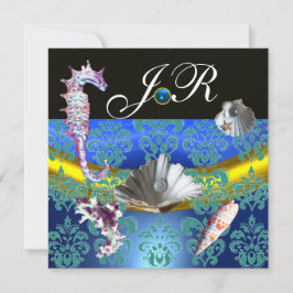 CONVITES MONOGRAMA DE CASAMENTO DA PRAIA DE AQUAMARINA AZUL