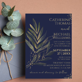 Convites Monograma de Casamento de Folha Azul Dourada do Ma