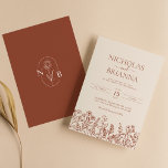 Convites Monograma de Casamento de Terracotta de Flor Selva<br><div class="desc">Convite para Monograma de Casamento de Terracotta de Flor Selvagem Minimalista. Personalize facilmente substituindo cada informação. Verifique a visualização antes de adicionar ao carrinho.</div>