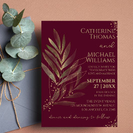 Convites Monograma de Casamento Dourado com Folha Moderna B