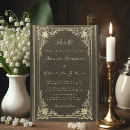 Convites Monograma de Casamento Elegante Vintage Dourado no